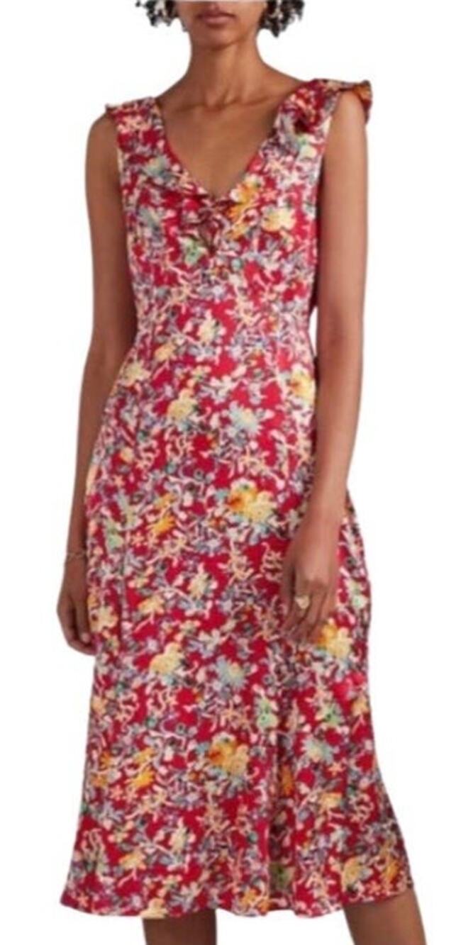 Saloni Holly Silk Floral Midi Dres in Rouge Ornamental